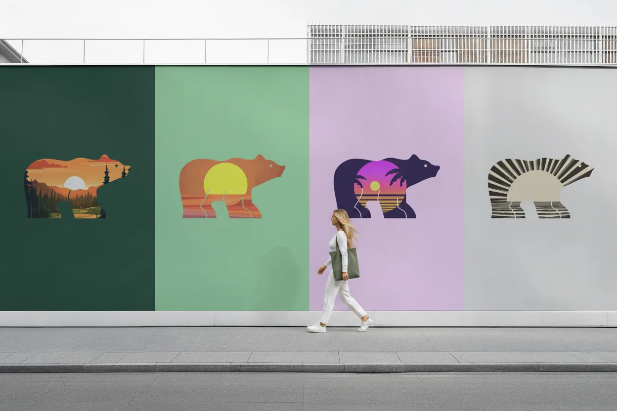 Golden Bear storefront with painted bear murals