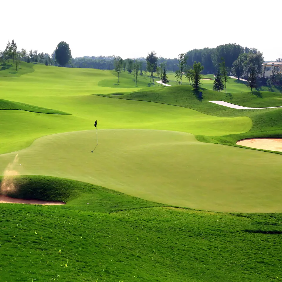 A golfer on a green at Nicklaus Club Beijing