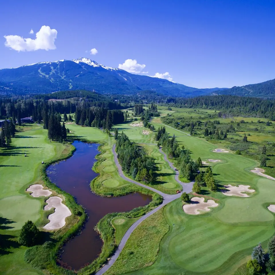 Aerial view of Nicklaus North with the mountains behind