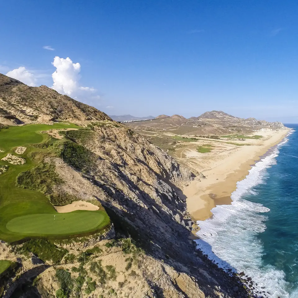 Clifftop fairway at Quivira Golf Club above the Pacific, from the air