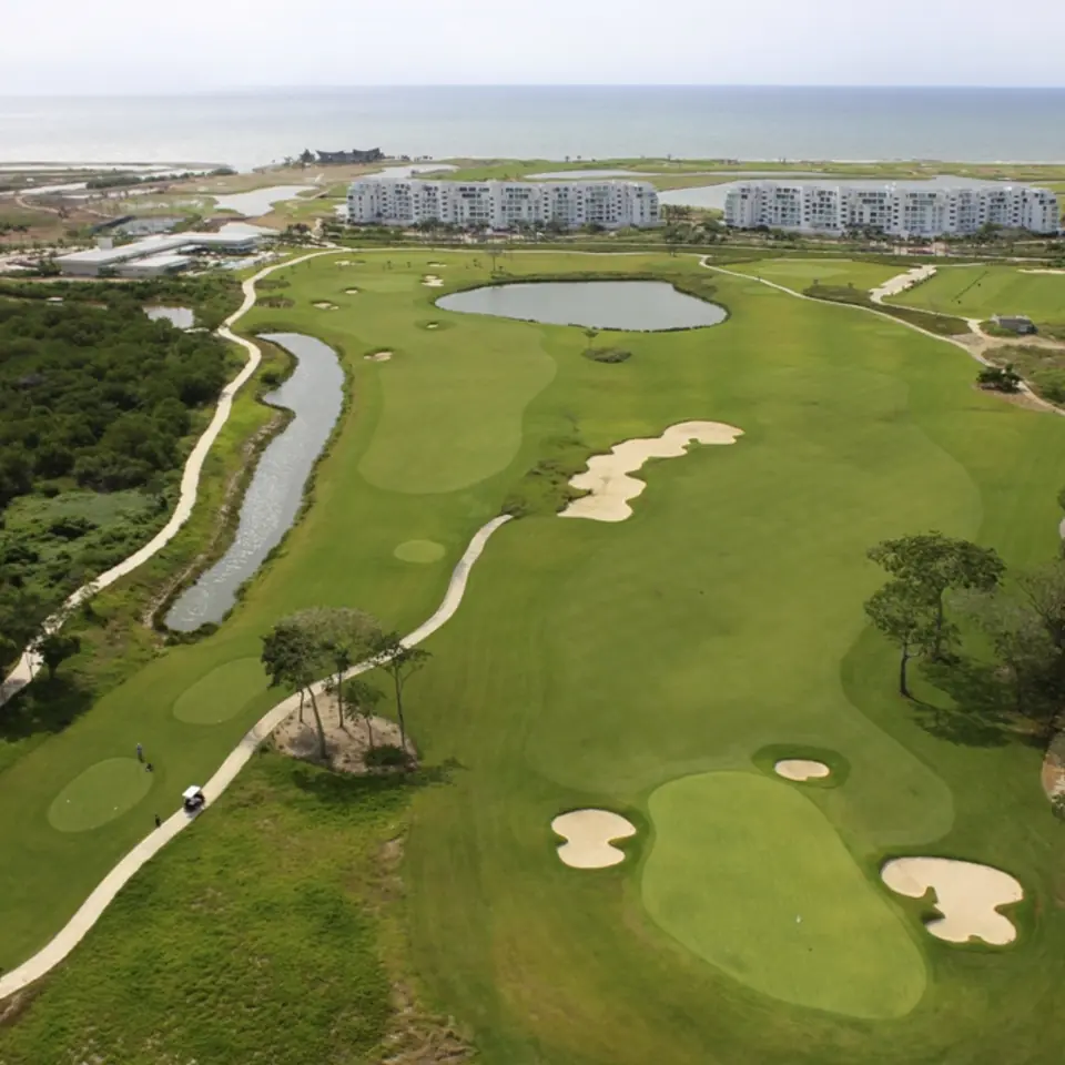 Aerial view of TPC Cartagena at Karibana beside the Caribbean
