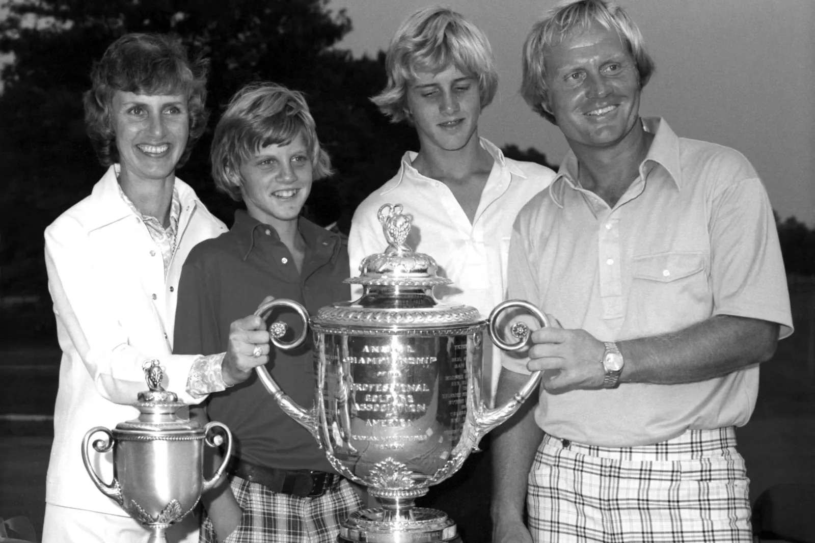 Jack and Barbara Nicklaus and two of their sons with the Wanamaker Trophy